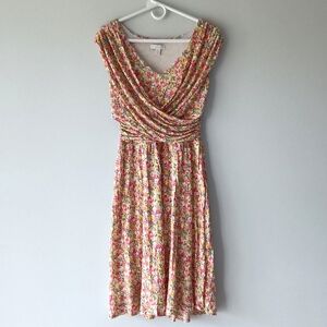 Charter Club Sleeveless Dress Surplice Draped Torso V-Neck Floral A-Line Medium